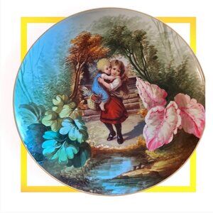 Vintage Porcelain Ornament Plate Depicting Siblings